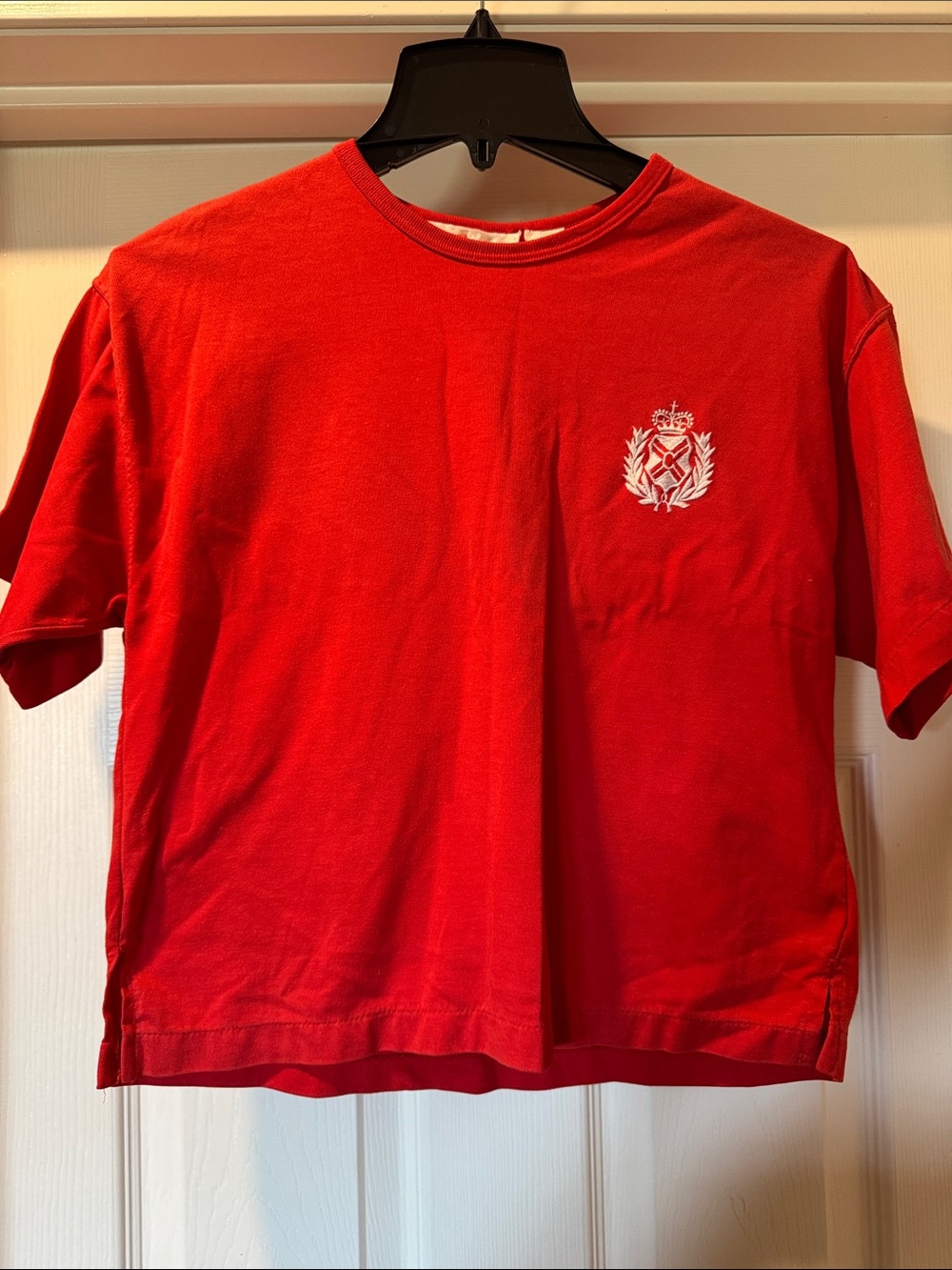 Vintage Christina Red Cropped Crewneck Tee with White Crest